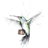 Kolibri Logo - fliegender Kolibri mit Koffer (Zeichnung)